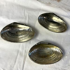 Set of 3 Vintage Silver Plate Clam Shell Seafood Serving Dishes Coastal Decor